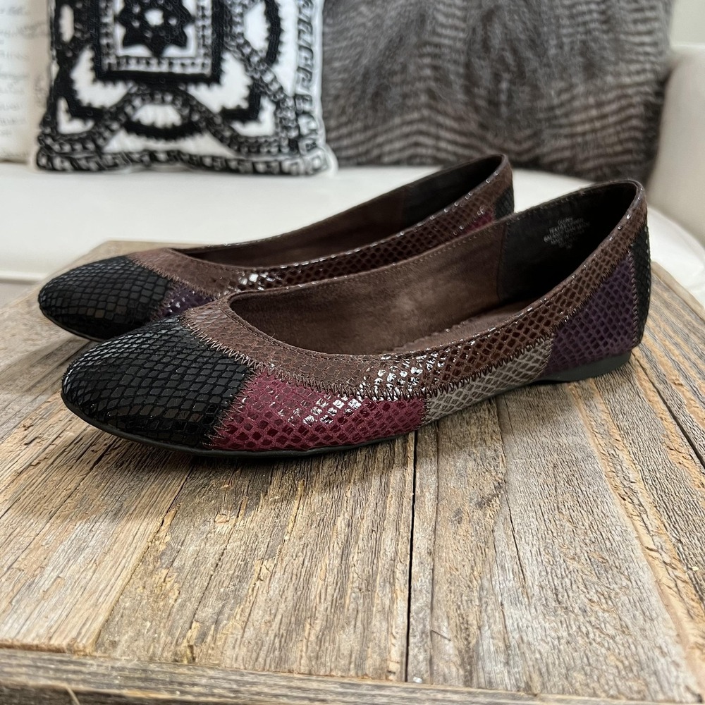 Jones Studio Snakeskin Ballet Flats Brown Patchwork Colorblock Faux Leather 8M